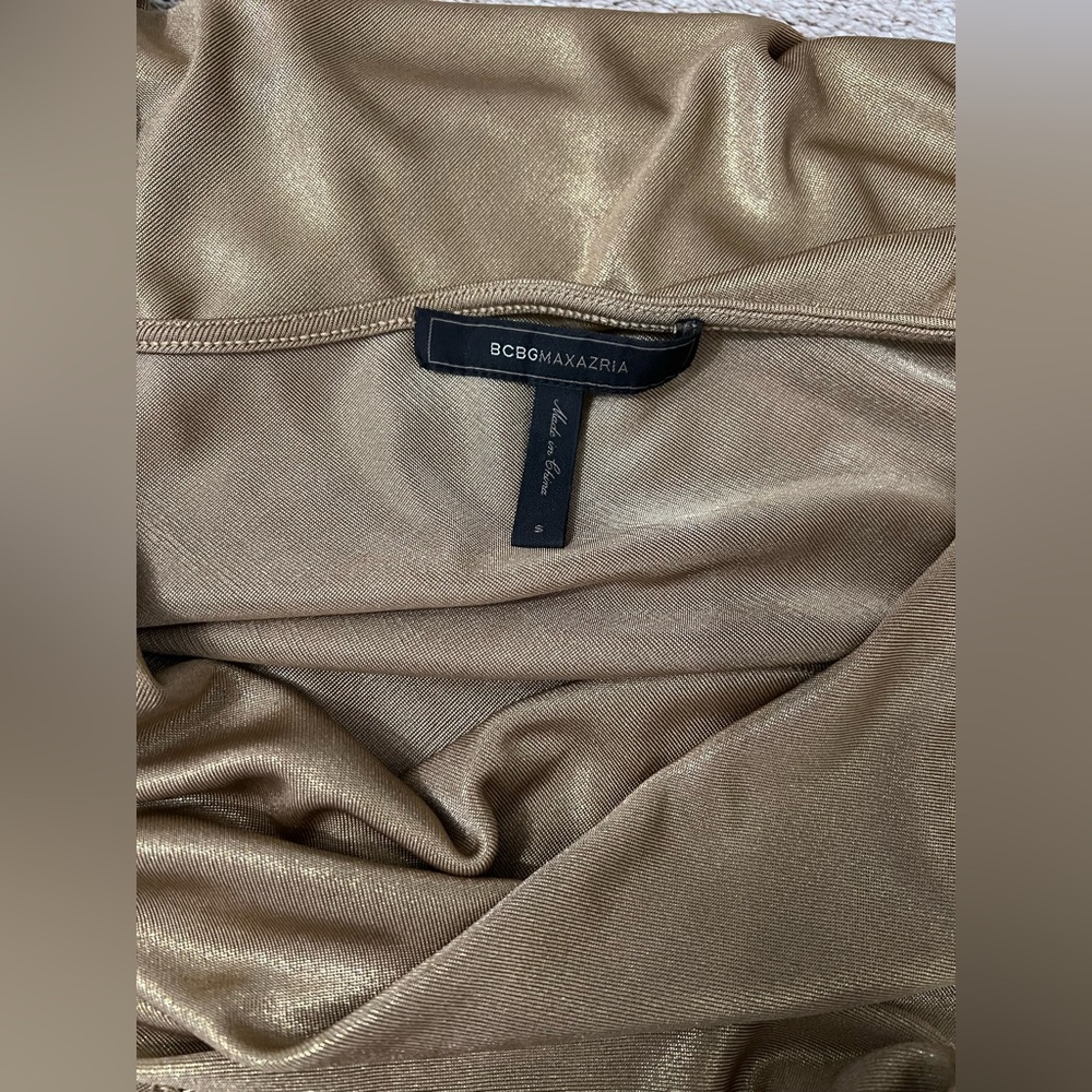 BCBGMaxAzria “Abrial” Asymmetrical Metallic Gold Cocktail Dress - Picture 8 of 10